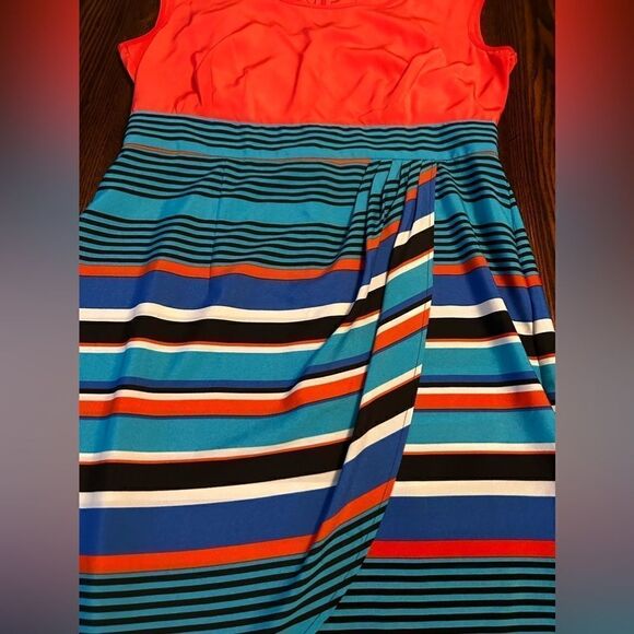 Alyx Faux Wrap Dress striped women’s size 14 EUC orange blue white - Picture 6 of 15